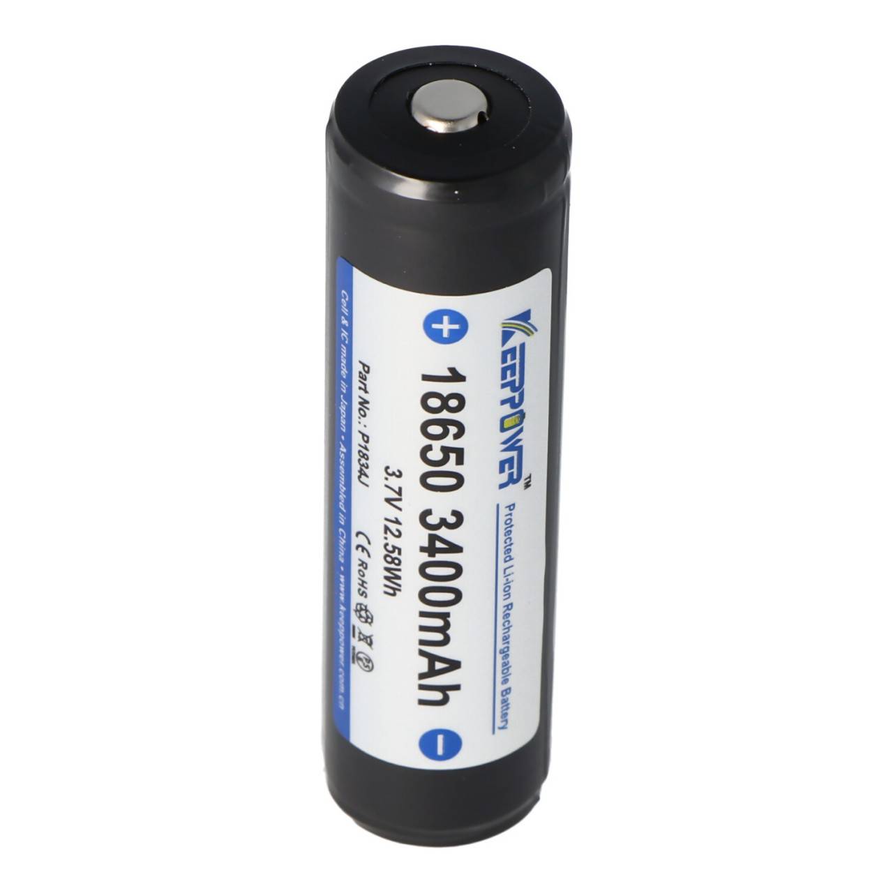 Keeppower 18650 Li-Ion Akku mit 3400mAh, 3,6V - 3,7V Li-Ion-Akku geschützt mit PCB 1 Stück (Button Top)-0