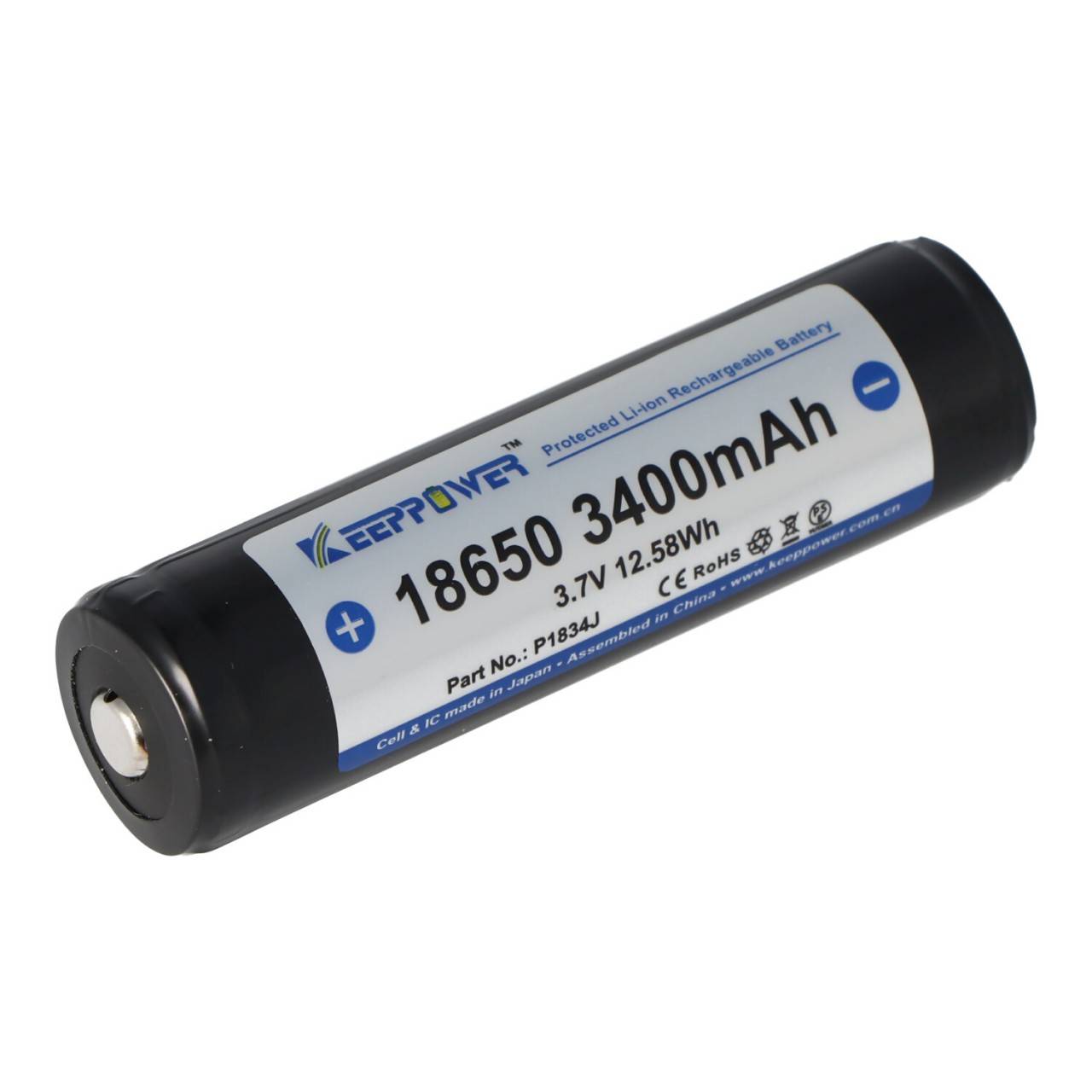 Keeppower 18650 Li-Ion Akku mit 3400mAh, 3,6V - 3,7V Li-Ion-Akku geschützt mit PCB 1 Stück (Button Top)-2