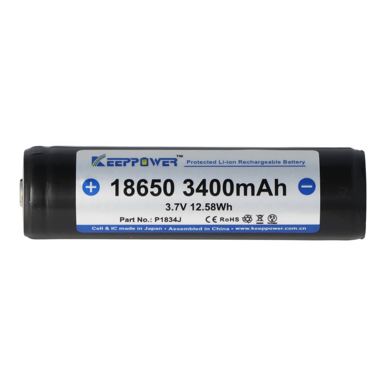Keeppower 18650 Li-Ion Akku mit 3400mAh, 3,6V - 3,7V Li-Ion-Akku geschützt mit PCB 1 Stück (Button Top)-3
