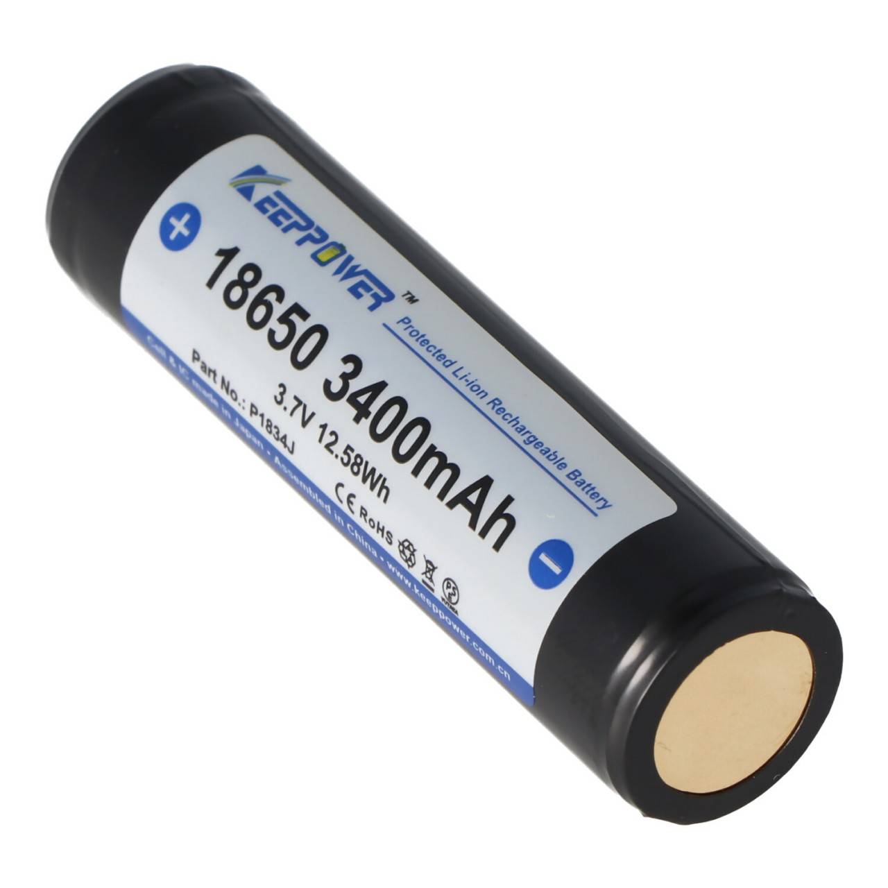 Keeppower 18650 Li-Ion Akku mit 3400mAh, 3,6V - 3,7V Li-Ion-Akku geschützt mit PCB 1 Stück (Button Top)-4