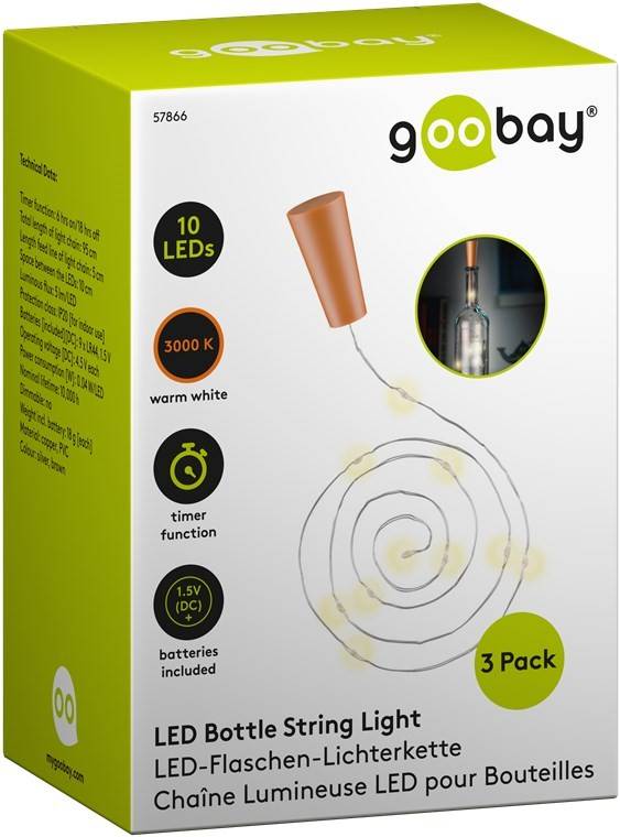 Goobay 3 x 10er LED-Flaschen-Lichterkette, inkl. Timer - Stimmungsvolle Leuchtdekoration für Glasflaschen-3