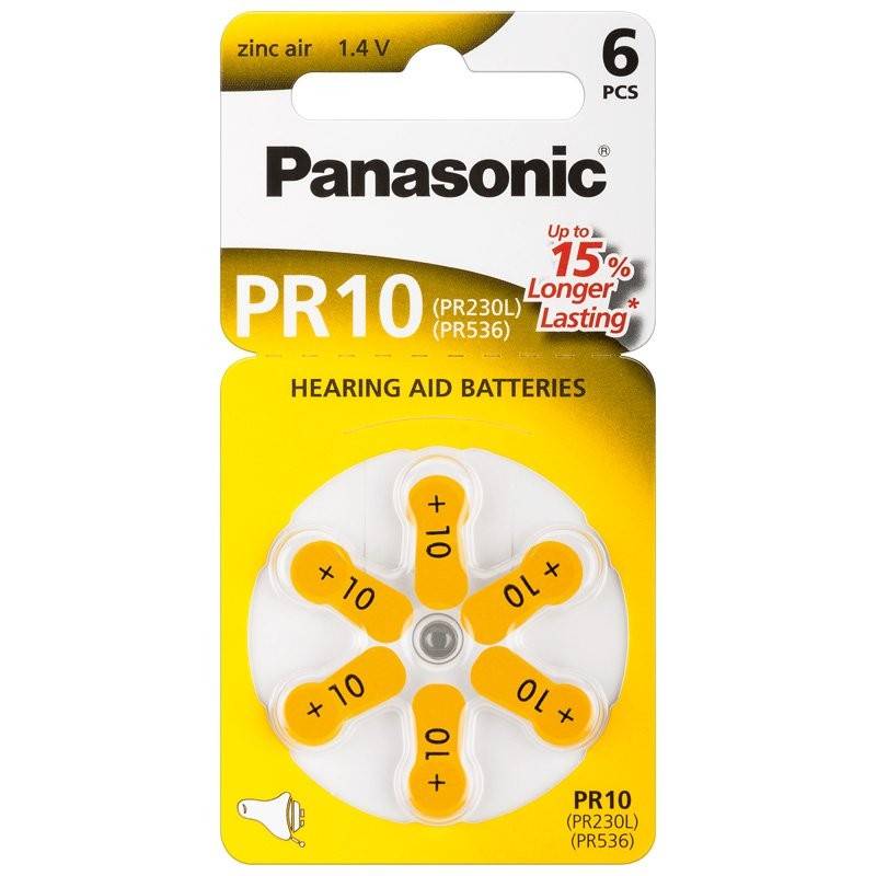 Panasonic PR10 Hörgerätebatterien PR-10/6LB, Hörgerätezellen Zink Air 6er Rad-0
