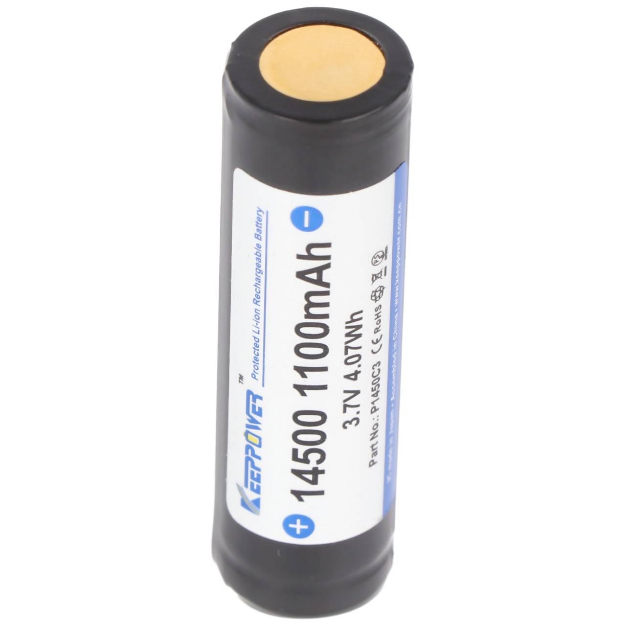 Akku 14500 mit 3,7 Volt Spannung und 1100mAh Kapazität, Li-Ion-Akku PCB geschützt P1450C3-2