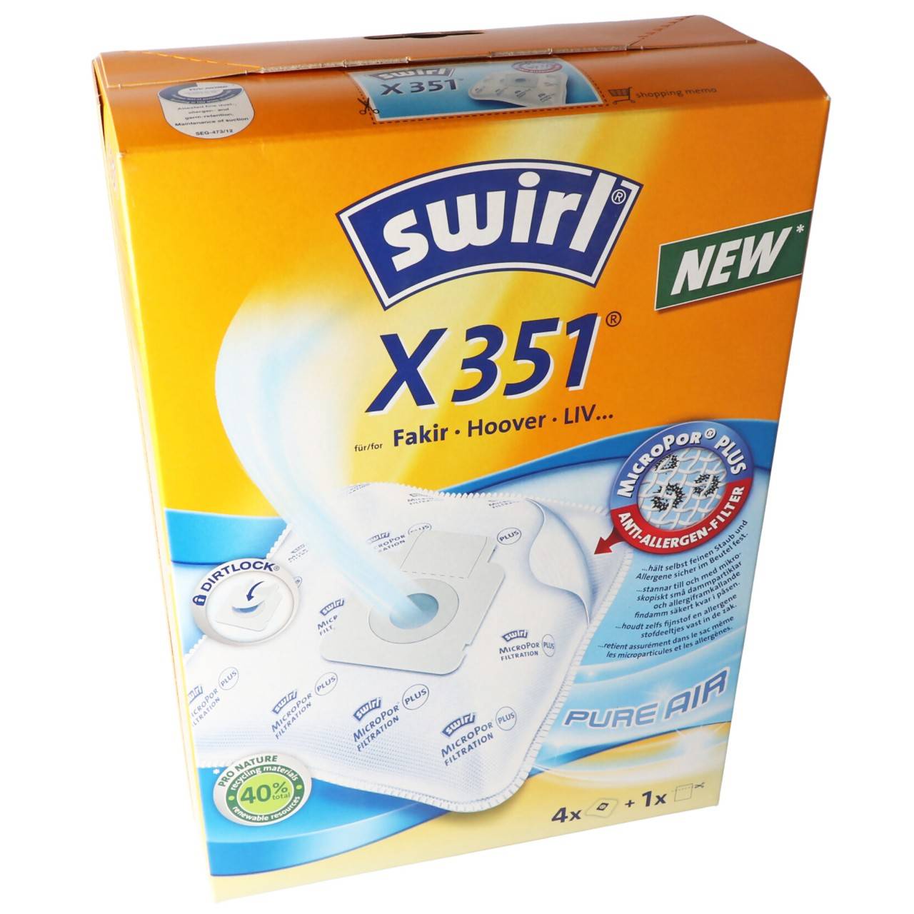 Swirl Staubsaugerbeutel X351 (X350) MicroPor Plus für Hoover und LIV Staubsauger-0