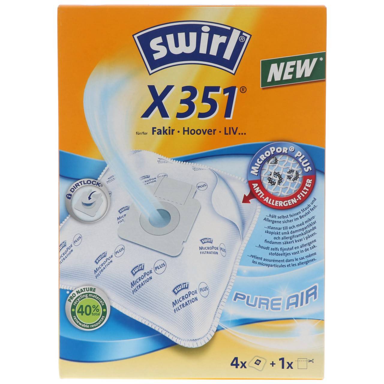 Swirl Staubsaugerbeutel X351 (X350) MicroPor Plus für Hoover und LIV Staubsauger-1