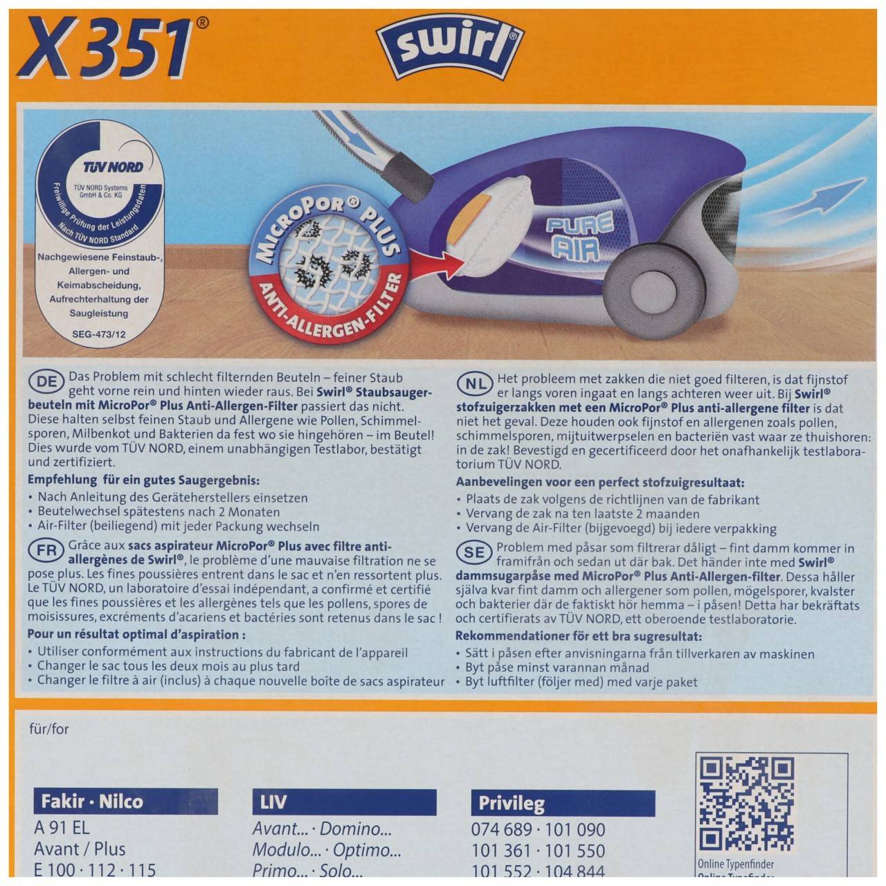 Swirl Staubsaugerbeutel X351 (X350) MicroPor Plus für Hoover und LIV Staubsauger-3