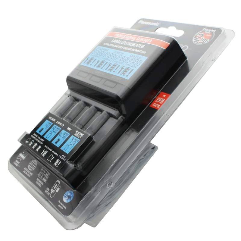 Panasonic eneloop Ladegerät BQ-CC65 inkl. LCD-Display, 4 eneloop Pro AA Mignon, AccuCell Box Blue-2