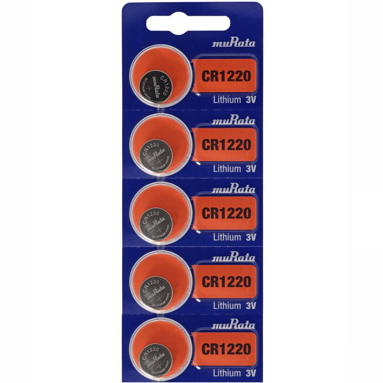 5 Stück CR1220 Lithium Batterie IEC CR1220, 3 Volt max. 38mAh, 12x2mm-0