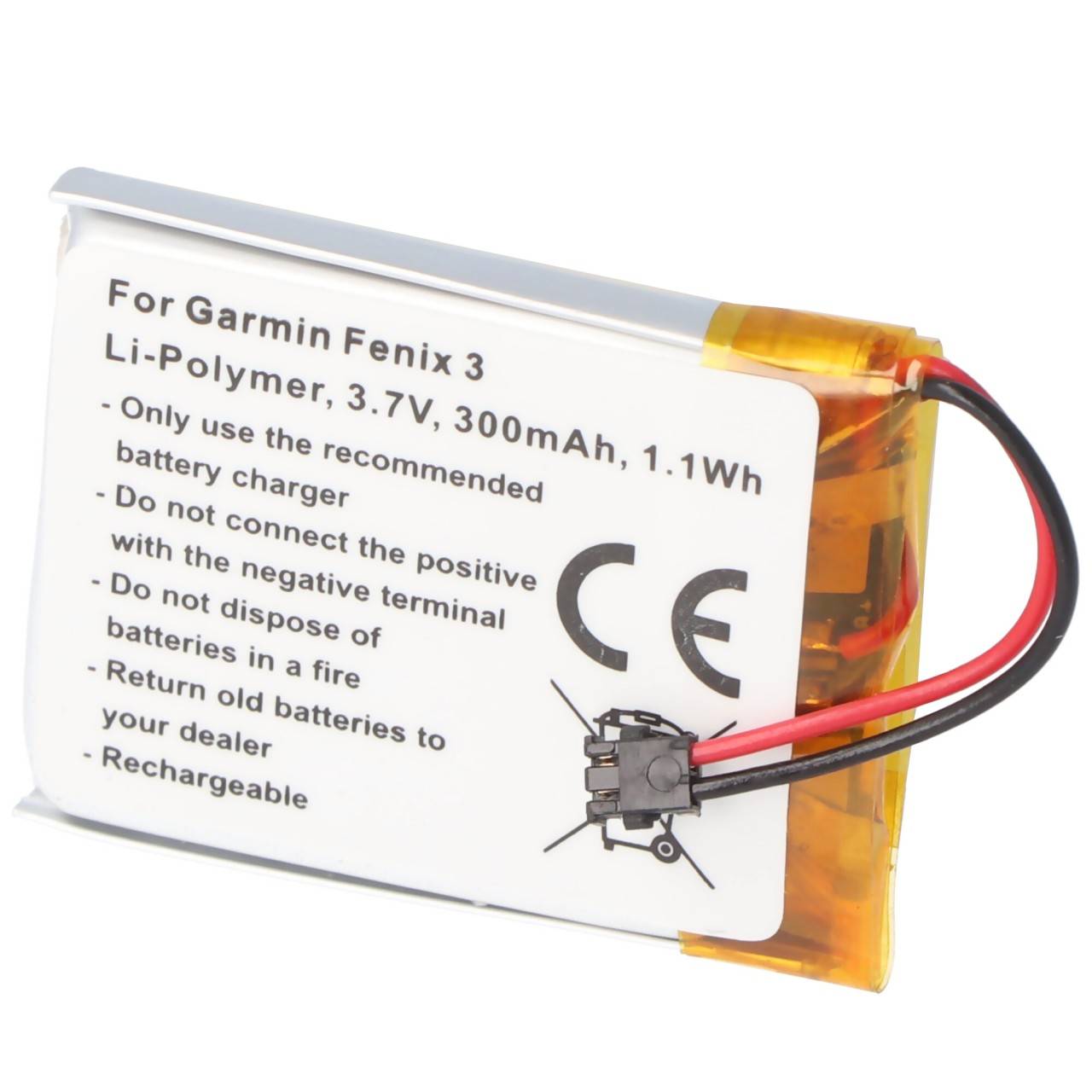 Akku passend für Garmin Fenix 3, 361-00034-02 Li-Polymer 3,7 Volt 300mAh 1,1Wh-0