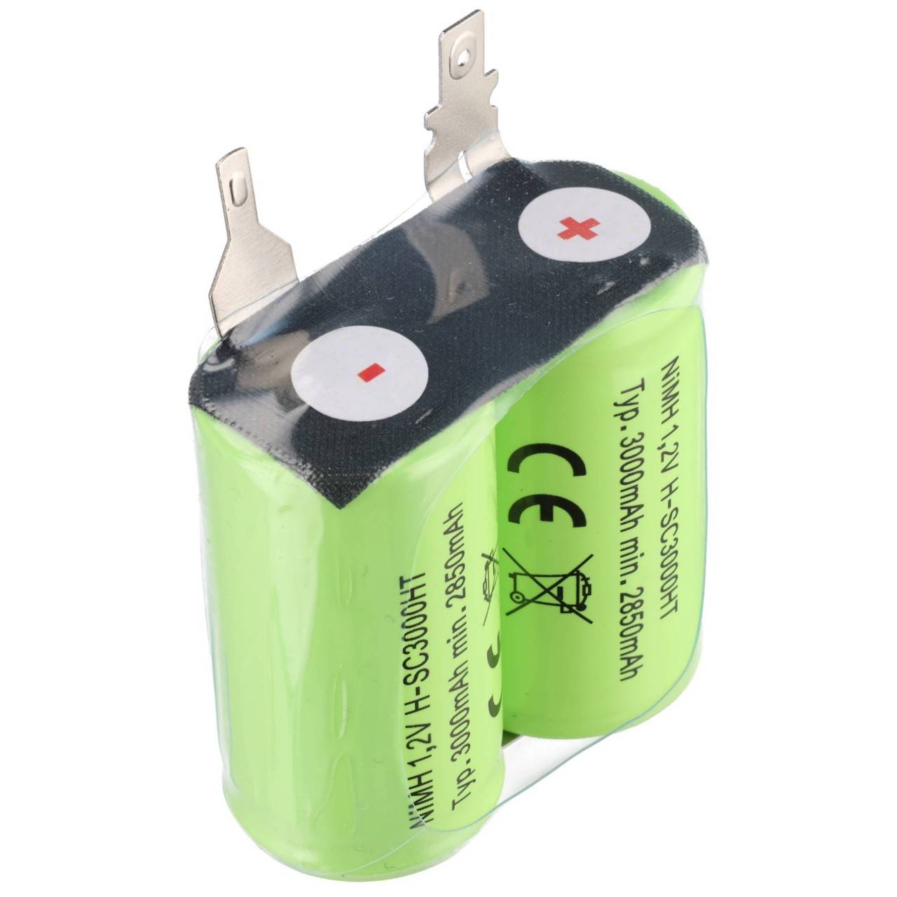 Notleuchtenakku NiMH 2,4V 3000mAh F1x2 Sub-C mit Faston-Anschluss 2,8mm und 4,8mm passend für Zumtobel 04797088-0