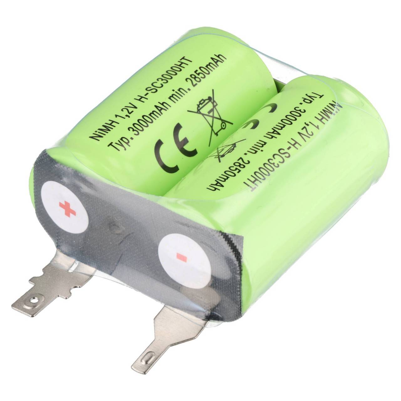 Notleuchtenakku NiMH 2,4V 3000mAh F1x2 Sub-C mit Faston-Anschluss 2,8mm und 4,8mm passend für Zumtobel 04797088-4