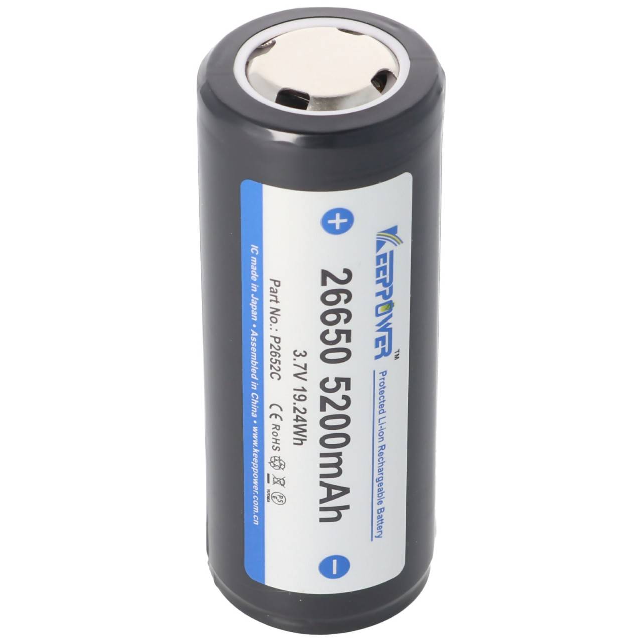 Keeppower 26650 5200mAh 3,6V bis 3,7V Li-Ion Akku PCB geschützt 69,5x26,8mm-3