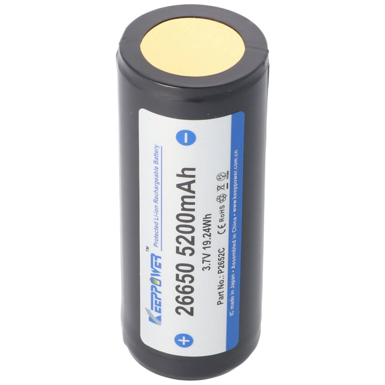 Keeppower 26650 5200mAh 3,6V bis 3,7V Li-Ion Akku PCB geschützt 69,5x26,8mm-4
