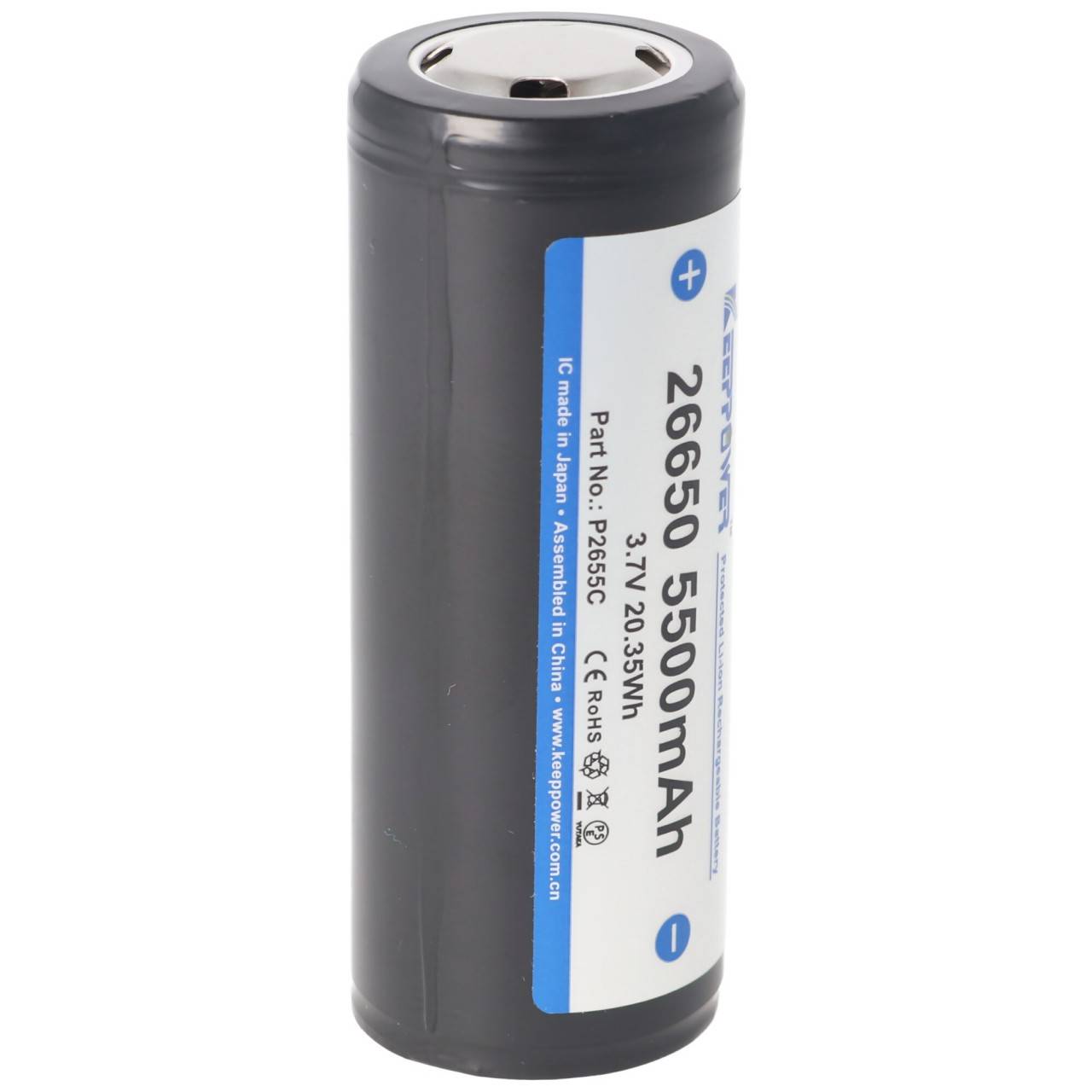 Keeppower 26650 Li-Ion Akku 5500mAh, 3,6V bis 3,7V, Maße 69,9x26,5mm PCB geschützt-0