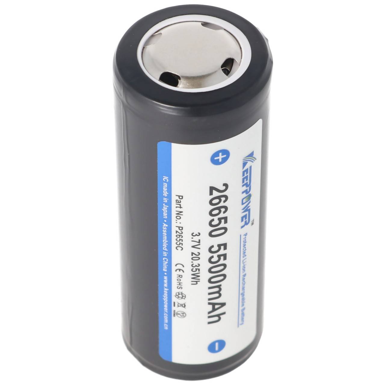 Keeppower 26650 Li-Ion Akku 5500mAh, 3,6V bis 3,7V, Maße 69,9x26,5mm PCB geschützt-1