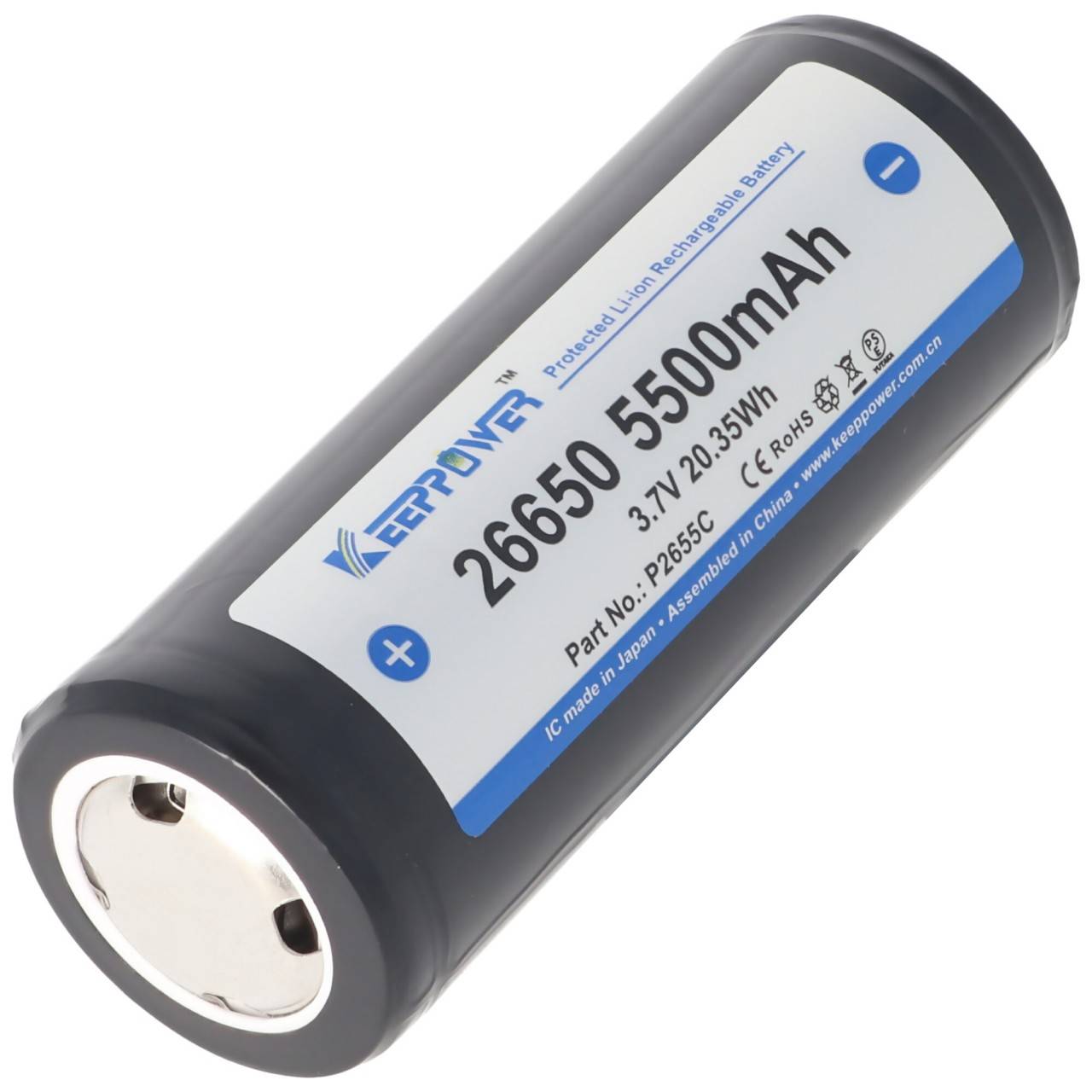 Keeppower 26650 Li-Ion Akku 5500mAh, 3,6V bis 3,7V, Maße 69,9x26,5mm PCB geschützt-2