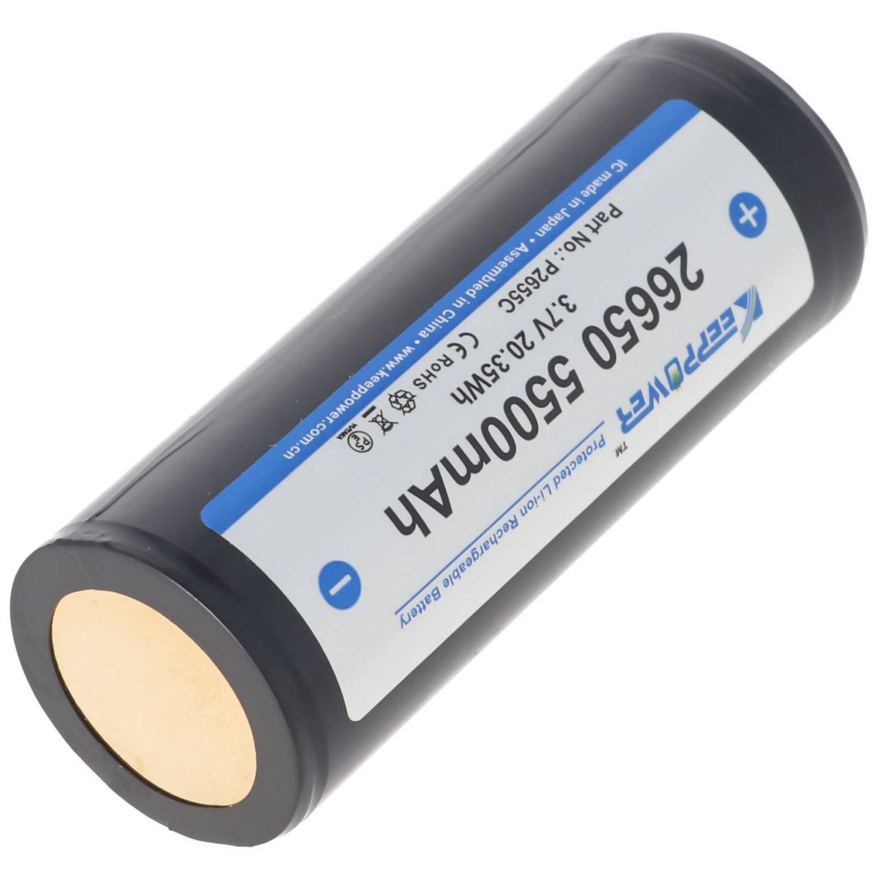 Keeppower 26650 Li-Ion Akku 5500mAh, 3,6V bis 3,7V, Maße 69,9x26,5mm PCB geschützt-3