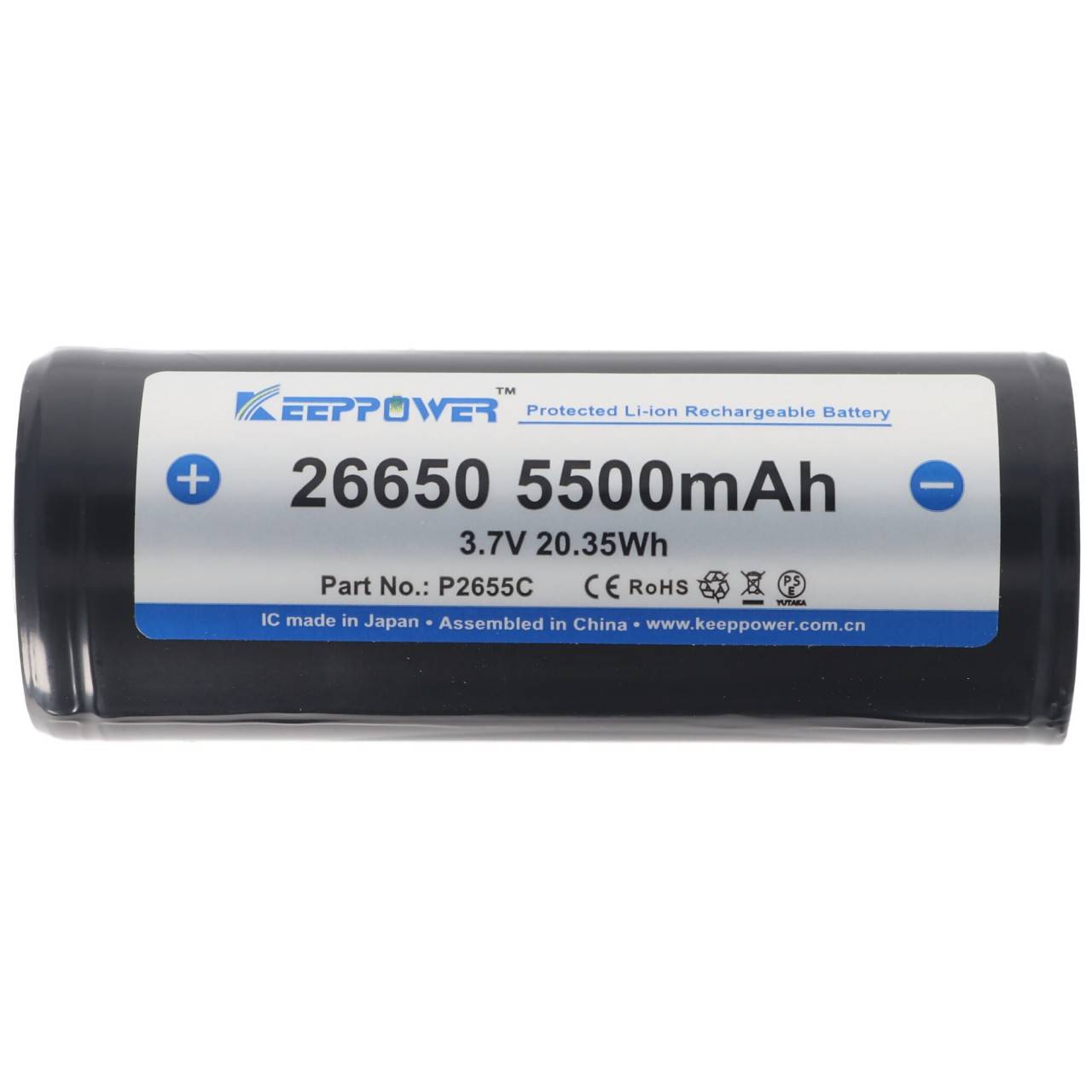 Keeppower 26650 Li-Ion Akku 5500mAh, 3,6V bis 3,7V, Maße 69,9x26,5mm PCB geschützt-4