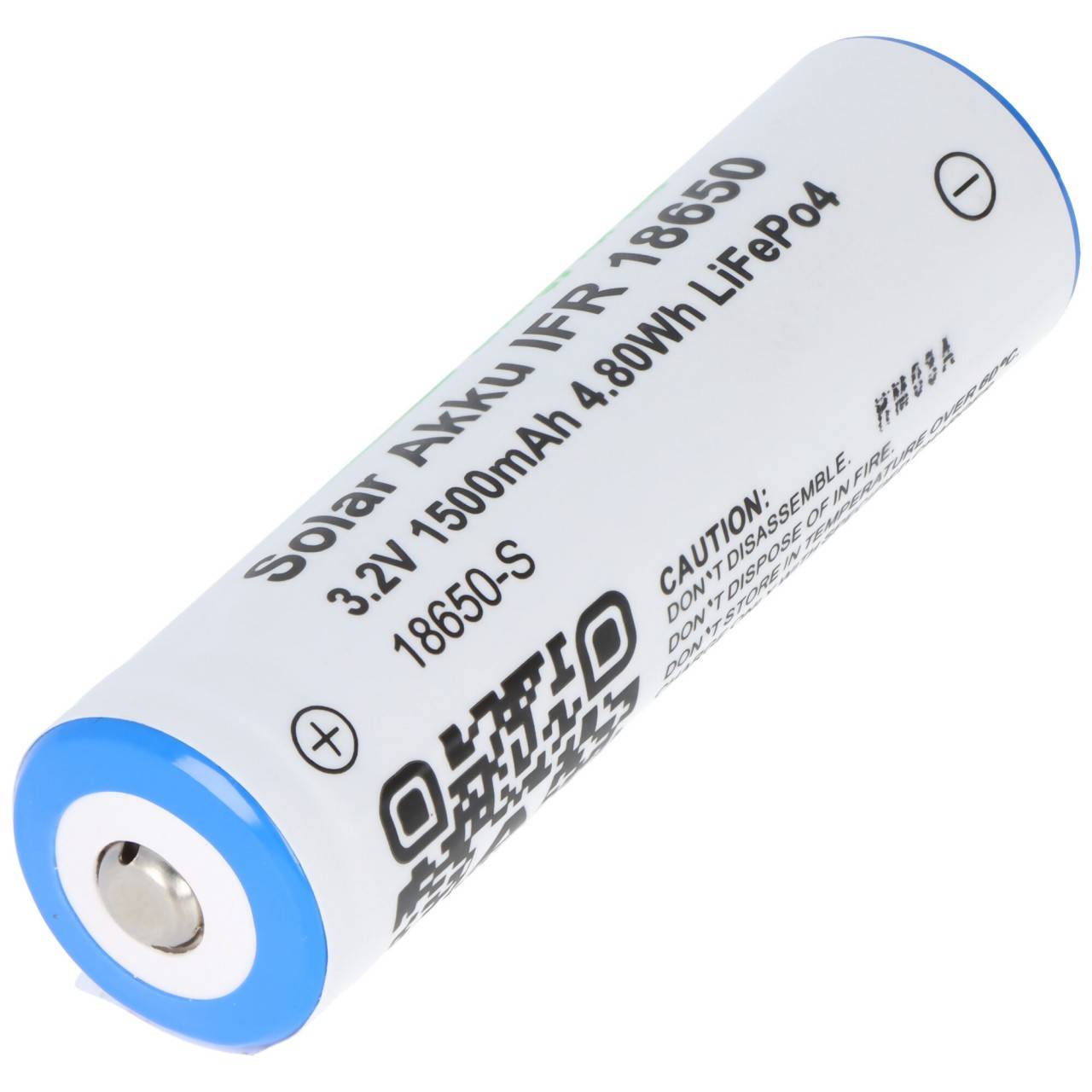 3,2 Volt Solar Akku Lithium 18650 IFR LiFePo4 Akku mit Kopf ungeschützt, 1400-1500mAh, Abmessungen ca. 66,1x18mm-2