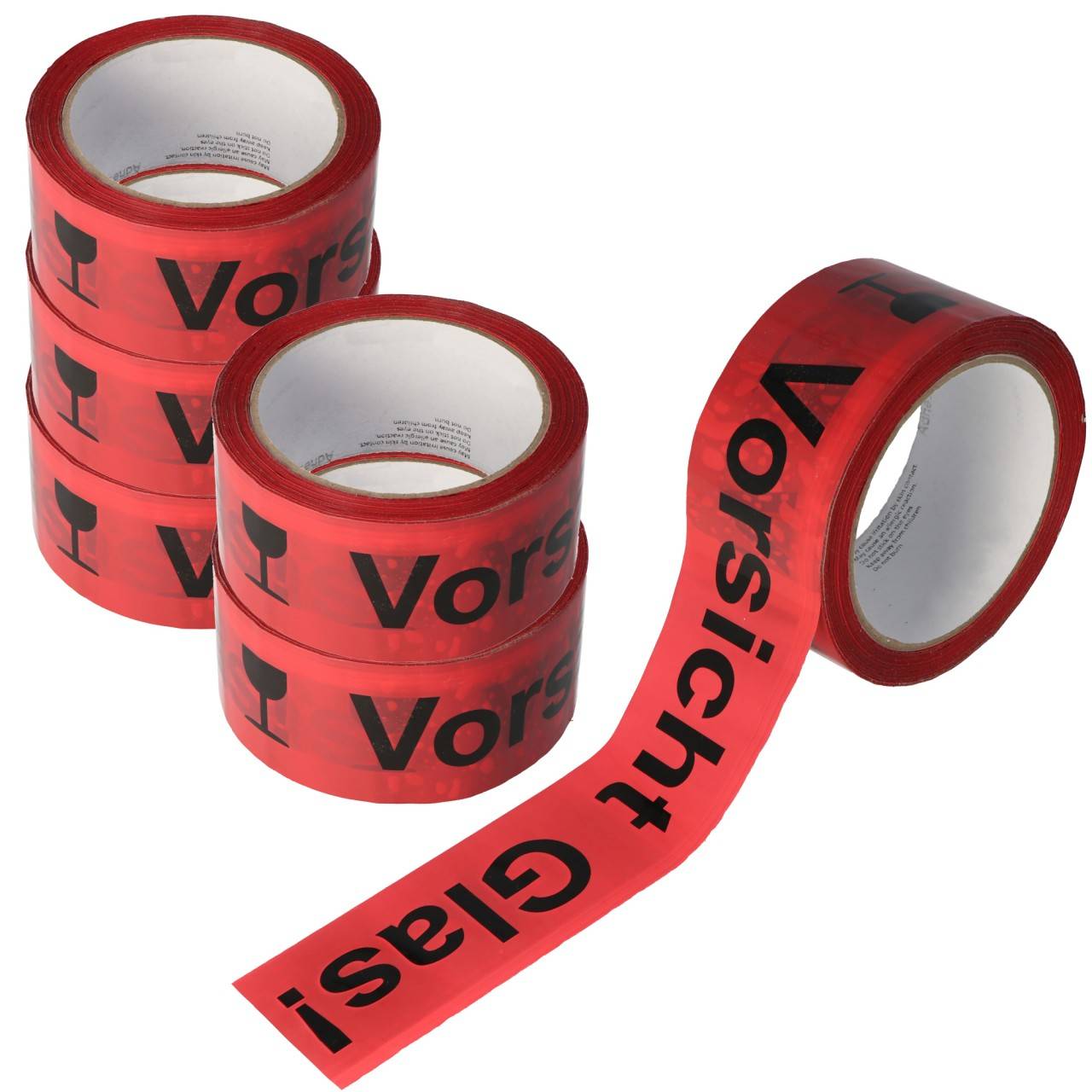 Klebeband Vorsicht Glas 6er Pack in roter Ausführung mit Schrift schwarz 6x 66 Meter länge, breite 48mm-0