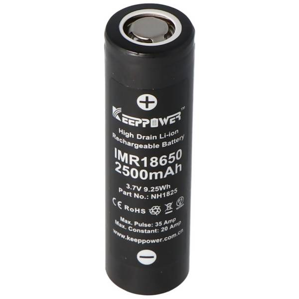 KeepPower IMR18650 - 2500mAh 3,6V - 3,7V Hochstromzelle Li-Ion-Akku