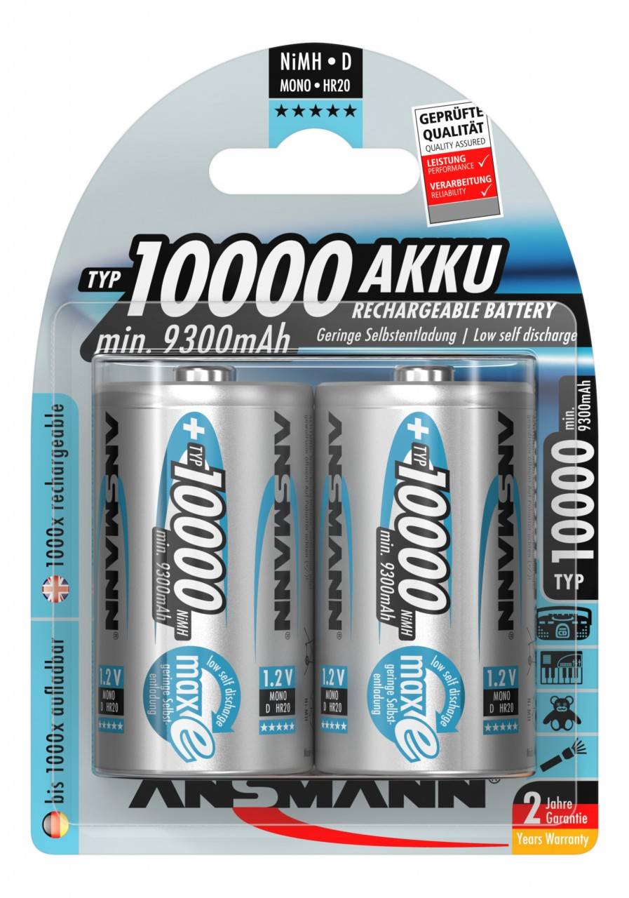 Ansmann NiMH-Akku Mono 10000mAh 2er Blister-0