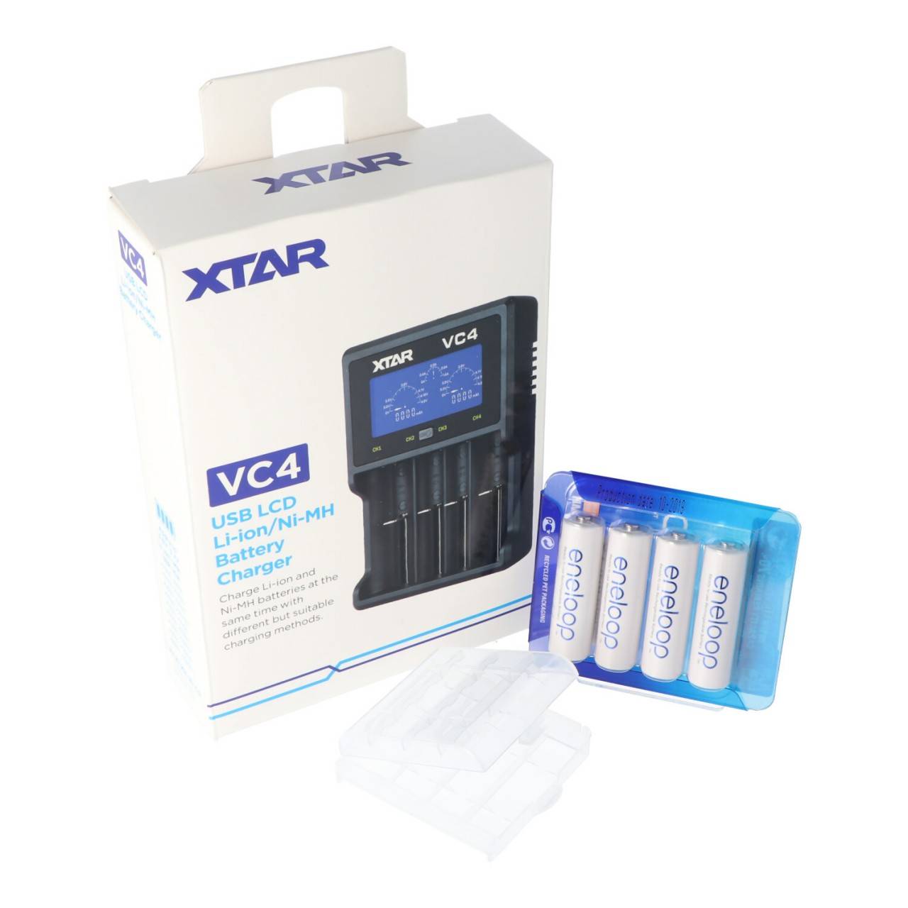 XTAR VC4 Schnell-Ladegerät inkl. 4 Panasonic eneloop Standard BK-3MCC1 AA Mignon Akkus + AkkuSafe-0