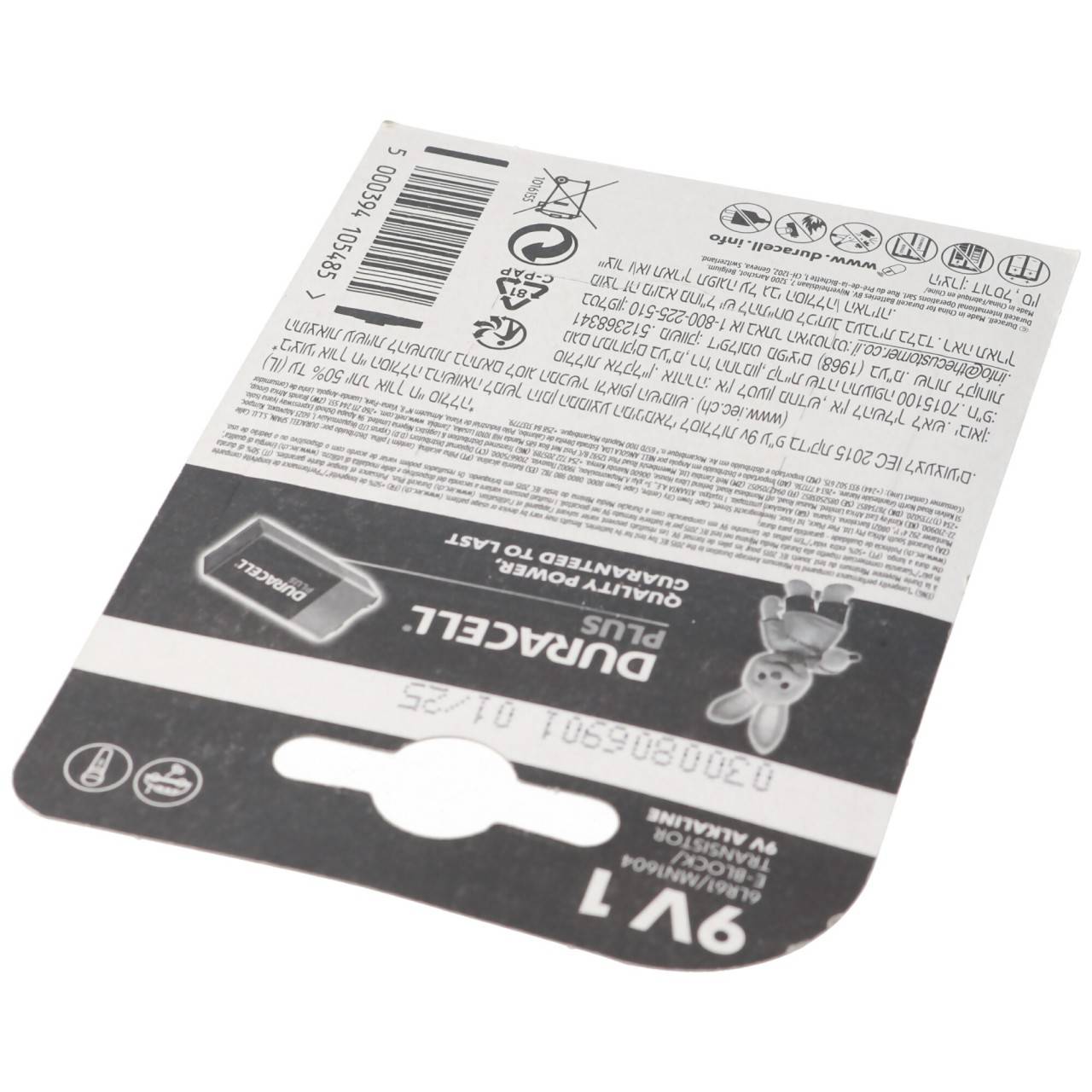 DURACELL Plus 9 Volt/6LR61 1er Pack 9V Alkaline Batterie E-Block-3