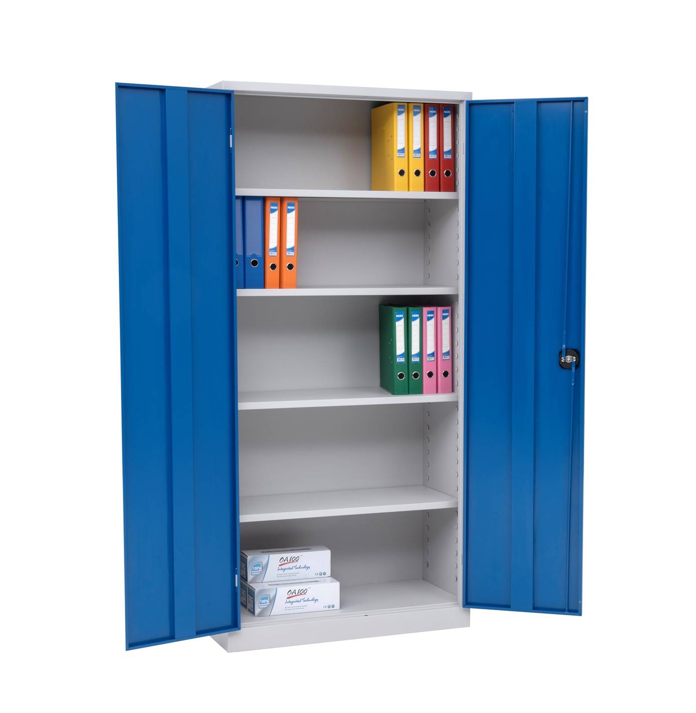 Furni24 Aktenschrank,mit 5 Fächern,fertig montiert,195x92x42cm,Stahlflügeltürschrank,Abschließbarer Spind,blau-0