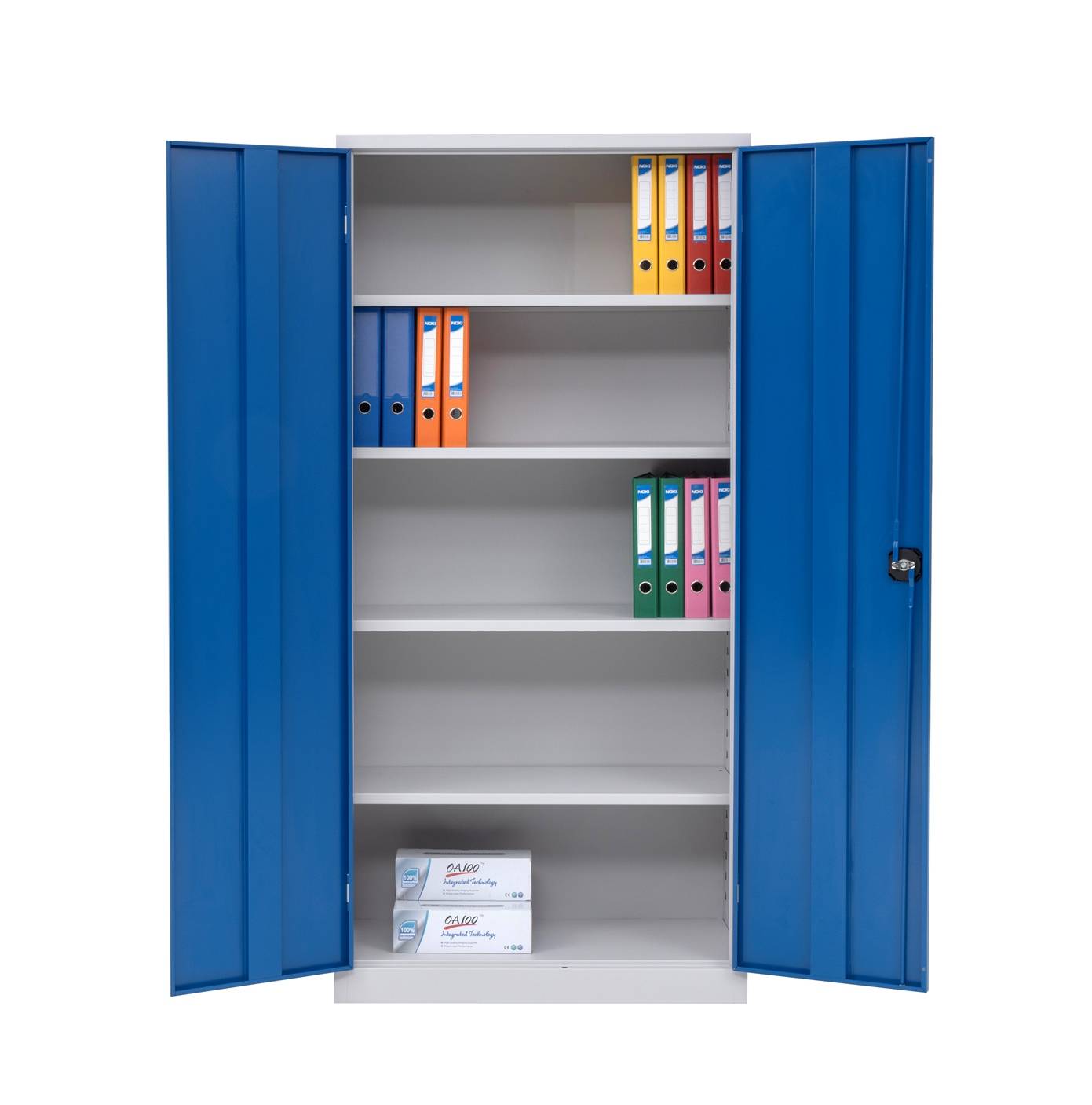 Furni24 Aktenschrank,mit 5 Fächern,fertig montiert,195x92x42cm,Stahlflügeltürschrank,Abschließbarer Spind,blau-4