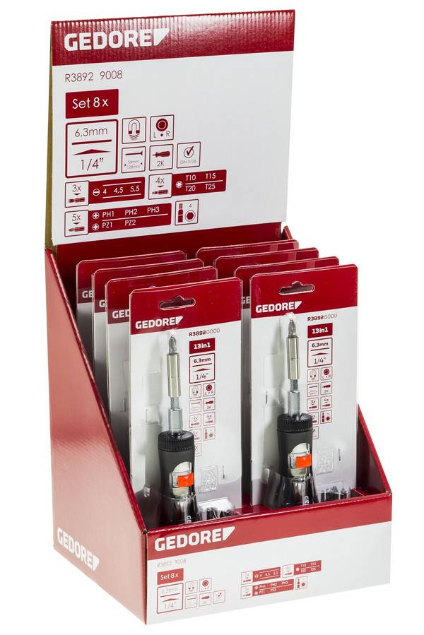 Gedore R38929008 Display 8x Knarrenschraubendreher Bit-Teleskop