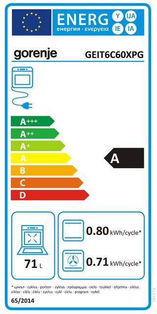 Hisense Gorenje DA Elektroherd Induktion Heißluft,71L GEIT6C60XPG Energieeffizienzklasse=A 850-1