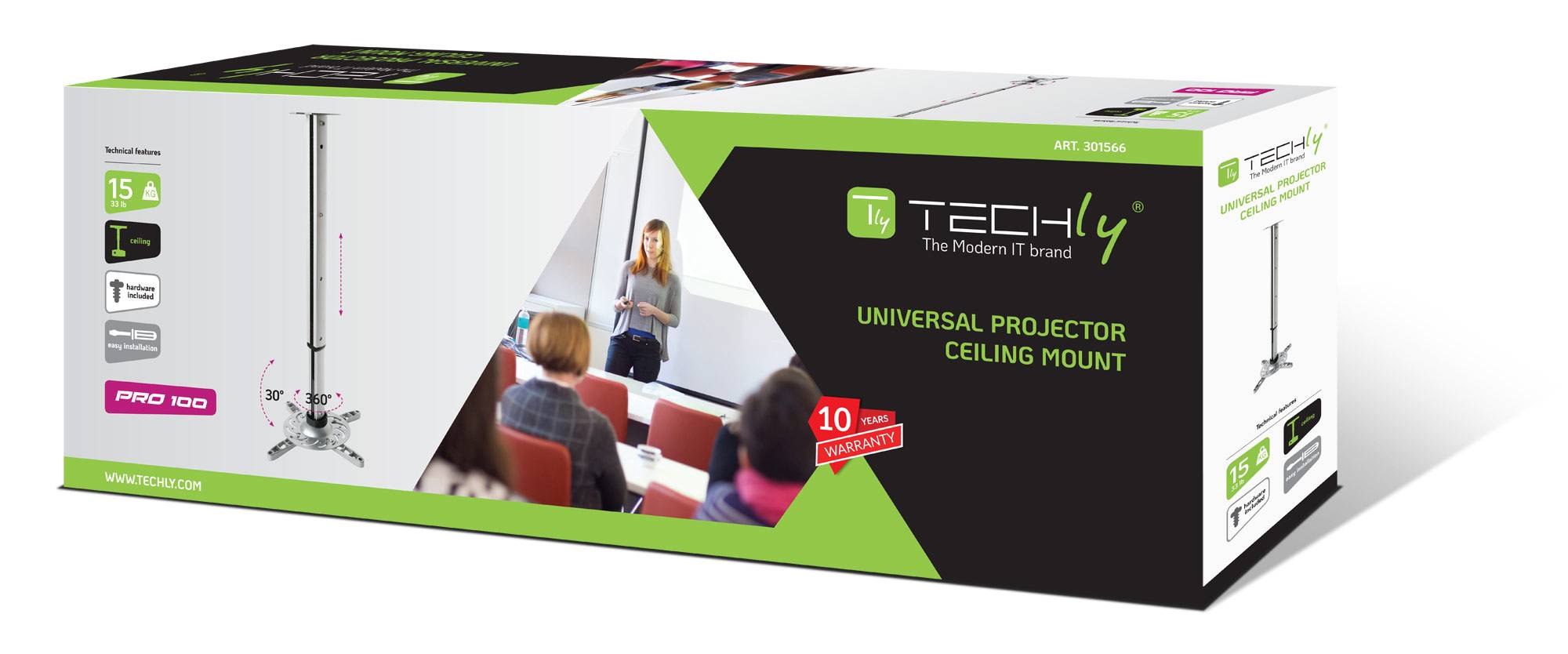 TECHly ICA-PM-102S Beamer-Deckenhalterung Neigbar, Schwenkbar Boden-/Deckenabstand (max.): 370 mm Silber-3