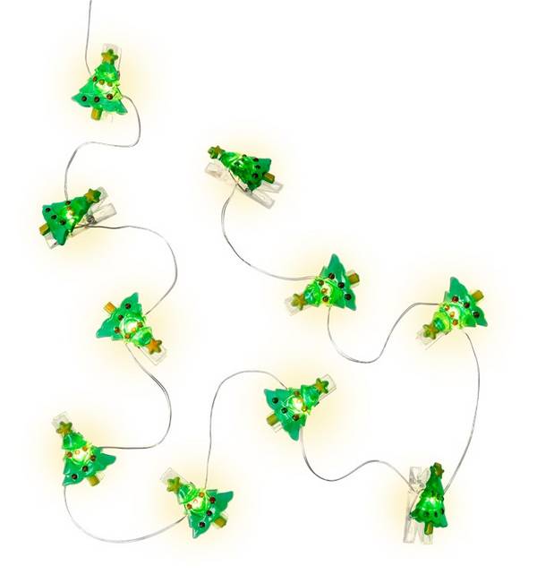 Goobay 10er LED-Fotoclips-Lichterkette "Tannenbaum" mit Timer-Funktion, warmweiß (3000 K), batteriebetrieben