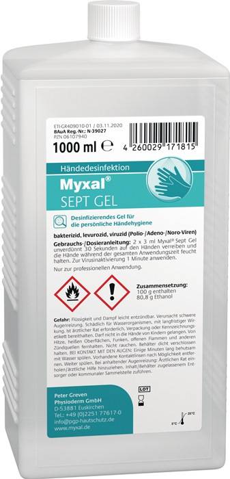 Handdesinfektionsgel MYXAL® SEPT GEL 1l parfüm-/farbstofffrei 1000ml Hartflasche-0