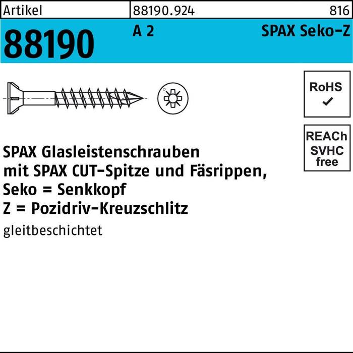 Glasleistenschraube R 88190 Seko PZ 3,5x40/23-Z2 A 2 200St. SPAX-0