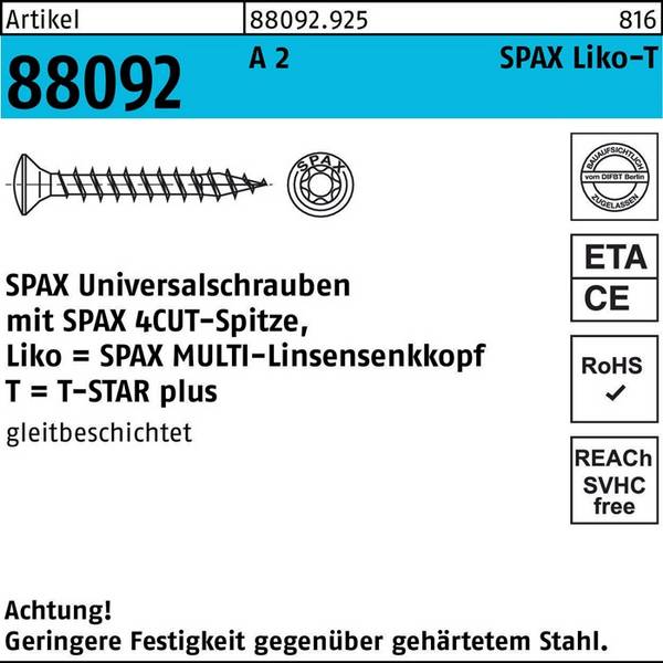 Schraube R 88092 LIKO/T-STAR 4x40/35-T20 A 2 200 Stück SPAX