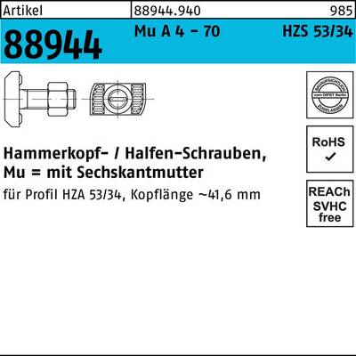 Hammerkopfschraube R 88944 6-ktmutter M20x100 Mu A 4 - 70 25 Stück HALFEN-0
