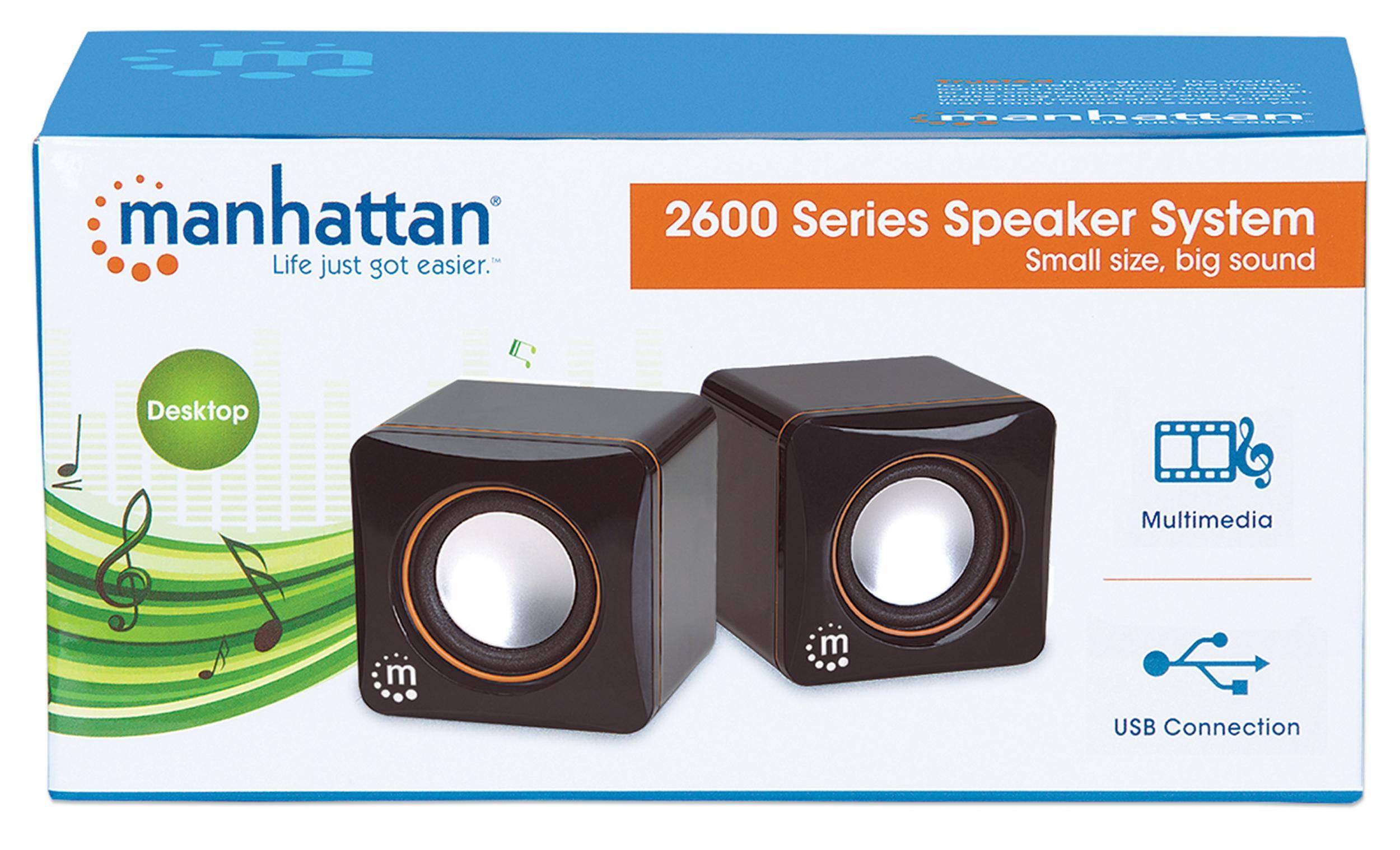 Manhattan 2600 Series Speaker System, Small Size, Big Sound, Two Speakers, Stereo, USB power, Output: 2x 3W, 3.5mm plug-9