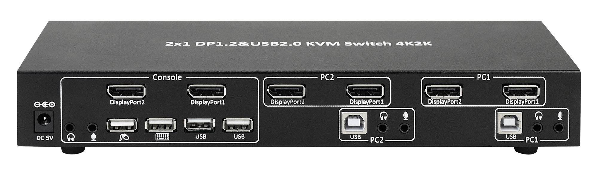 Techly 2-Port DisplayPort1.2 Dual-Monitor KVM Switch - KVM-/Audio-/USB-Switch --5