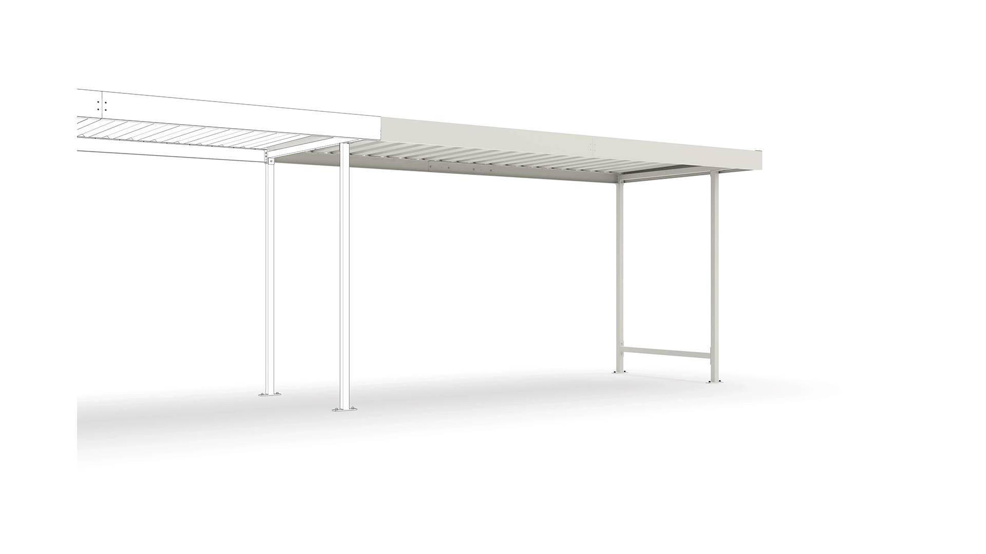 Fahrradunterstand, Überdachung - Anbaueinheit, Profilblech RAL 9002, BxTxH 4300x2200x2350 mm