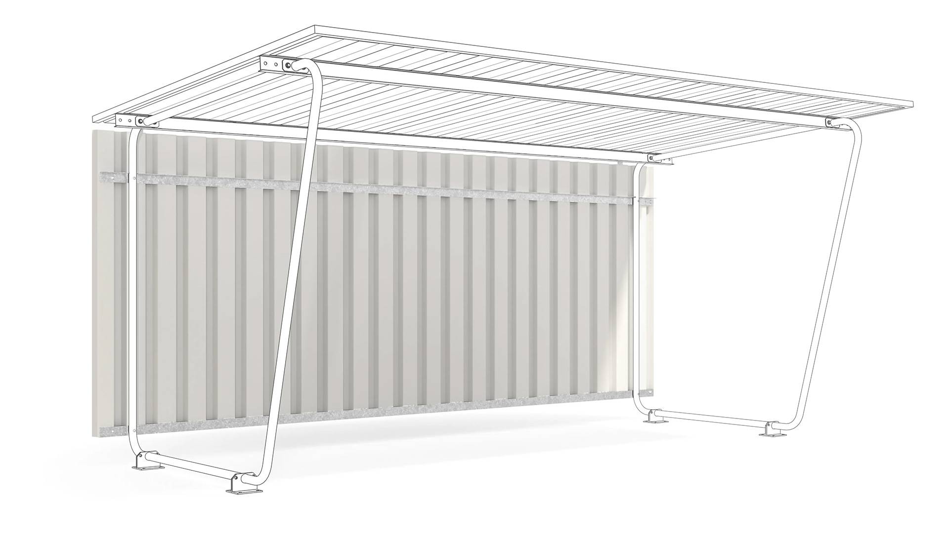 Rückwand für Fahrradunterstand, Überdachung zu Grundeinheit Modell Siegen, einseitig, Profilblech RAL 9002-0
