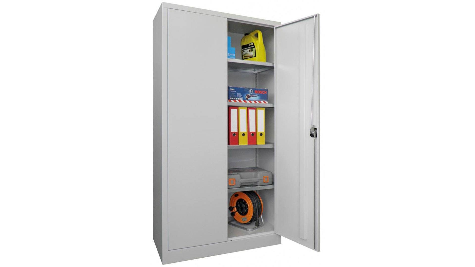 Flügeltürenschrank - Vollblechtüren - 1.950x1.200x500 mm (HxBxT) - 4 Einlegeböden verzinkt - Zylinderschloss - lichtgrau-0