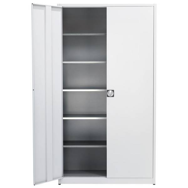 Flügeltürenschrank, Vollblechtüren, 5 verzinkte Böden, BxTxH1200x420x2200 mm, RAL 7035