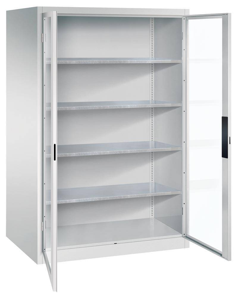 C+P XXL Großraum Werkzeugschrank, Materiallager, Stahlschrank mit Sichtfenstertüren, 4 Fachböden, Farbe lichtgrau, 1.950-0