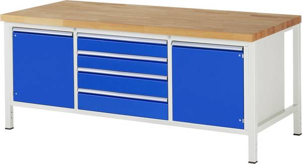 Werkbank, BxTxH 2000x900x840 mm, Platte Buche 40 mm, 4 XL-Schubladen: 2 x 120 mm, 2 x 150 mm, 2 Türen 540 mm, 2 Fachböde