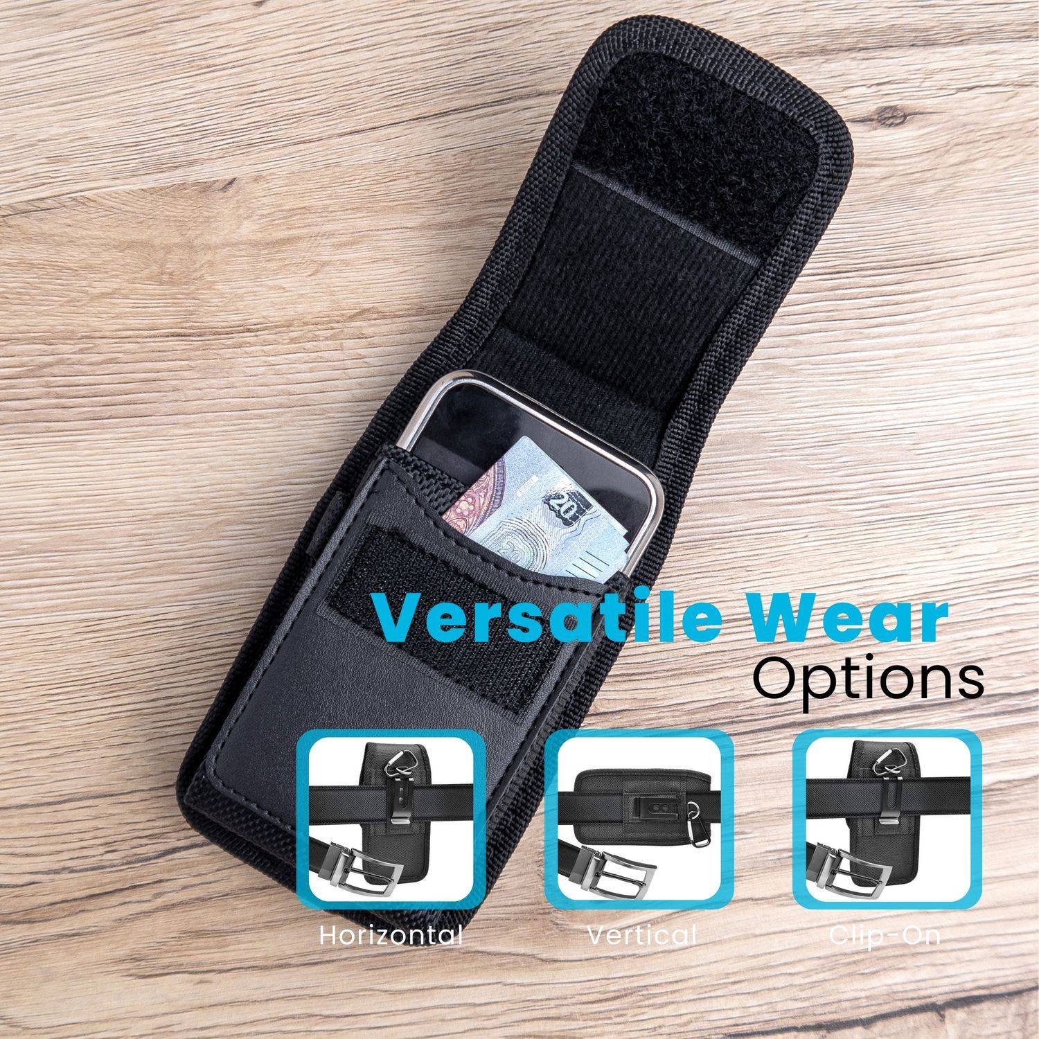 Cadorabo Handytasche mit Gürtelclip kompatibel mit Samsung Galaxy J3 PRO Hülle in Schwarz - Schutzhülle mit-3