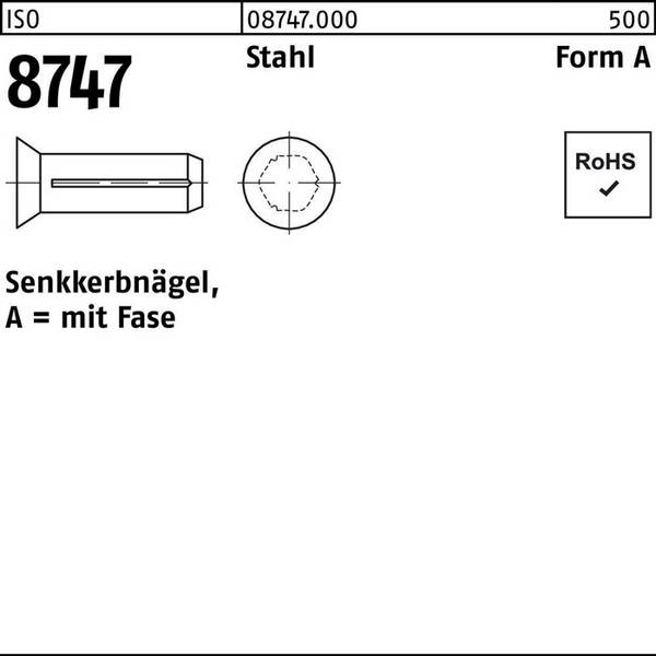 Senkkerbnagel ISO 8747 m.Fase 4 x 10 Stahl