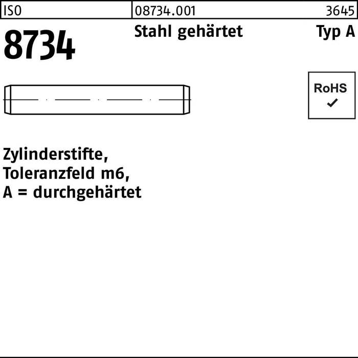 Zylinderstift ISO 8734 5 m6 x 14 Stahl gehärtet Toleranz m6-0