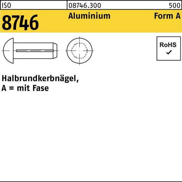 Halbrundkerbnagel ISO 8746 m.Fase 3 x 5 Aluminium